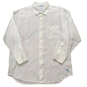 Tommy Bahama Shirt Mens Size L Sea Glass Breezer Linen Long Sleeve White NEW
